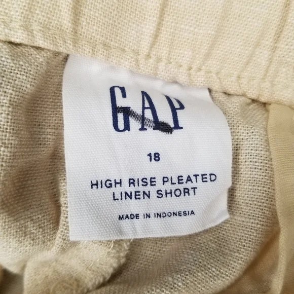 Gap Linen Shorts High Rise Pleated Khaki Beige Women's size 18 - Picture 5 of 6